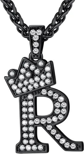 Vista 56 de U7 Crown Initial Number Necklace for Men Women A-Z Letter Pendant Chain a. Oro