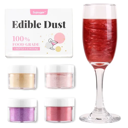 Vista 13 de Purpurina comestible de 4 colores para cócteles, set de polvo de lustre brillante comestible para bebidas, pasteles, horneado, fresas, chocolates