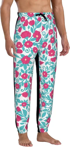 Vista 3 de Jutdopt Men Roses Pattern with Leaves Sweatpants Joggers Sweatpants Baggy Jogger Pants with Pocket for Men