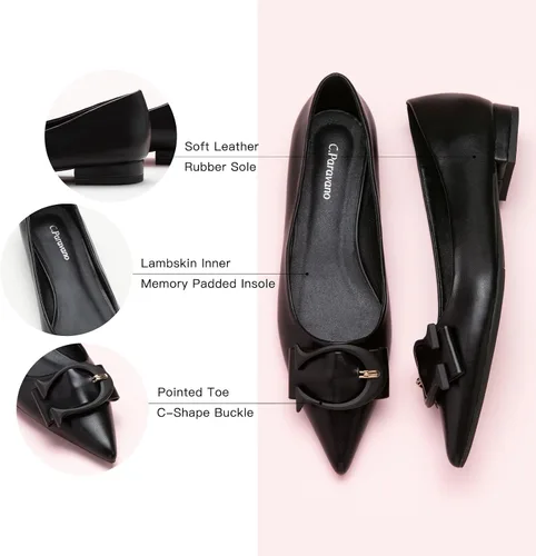 Vista 4 de C.Paravano Zapatos planos de trabajo cómodos de cuero con punta puntiaguda para mujer