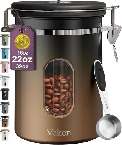 Vista 14 de Veken Recipiente de café con ventana, recipiente hermético de almacenamiento de alimentos de cocina de acero inoxidable con tapas, rastreador