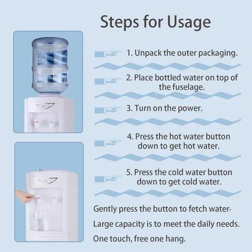 Vista 6 de Dispensador de enfriador de agua para carga superior de 3 o 5 galones, dispensador de enfriador de agua caliente/fría con bloqueo de seguridad