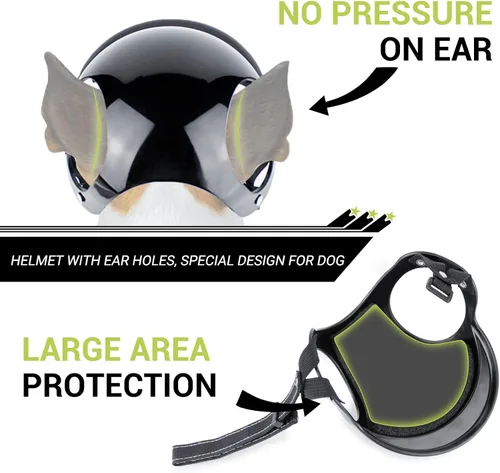 Vista 5 de NAMSAN Paquete de casco y gafas para perro, negro, grande, protección UV, ventilado, cierre de hebilla