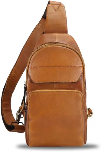 Vista 2 de Bolso bandolera de cuero genuino para hombre y mujer, bolso cruzado hecho a mano, retro, mochila de hombro vintage