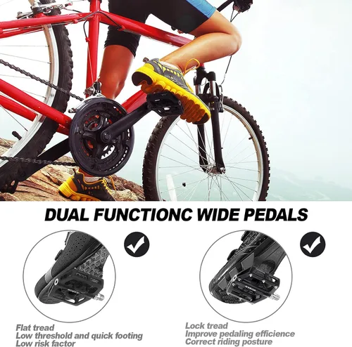 Vista 5 de KABON Pedales de bicicleta de montaña MTB compatibles con SPD bicicleta de montaña de doble función sellada sin clipless de aluminio plataforma