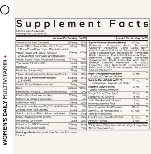 Vista 2 de Codeage Multivitamínico diario para mujeres, más de 25 vitaminas y minerales, fermentados, alimentos integrales orgánicos, suplemento