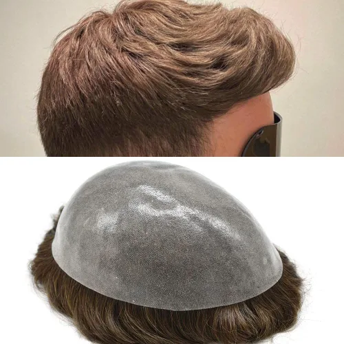 Vista 39 de PU Toupee para hombres pieza de pelo real sistema de reemplazo de cabello humano para hombres Toupee pieza de pelo para hombres piel polivinílica