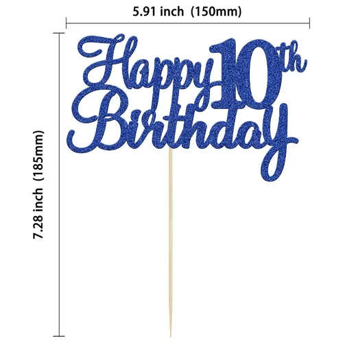 Vista 2 de Gyufise 1 decoración para pastel de cumpleaños número 10 con purpurina azul para tarta de 10 años de edad, decoraciones fabulosas para tartas