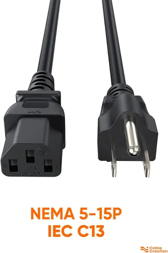 Vista 2 de CableCreation Paquete de 2 cables de alimentación universales NEMA 5-15P a IEC 320 C13 de 1 pie Cable adaptador de alimentación para computadora