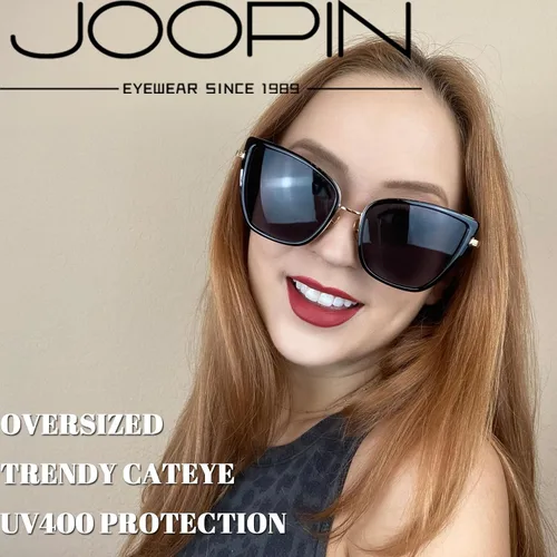 Vista 2 de Joopin - Lentes de sol de gran tamaño con forma de ojos de gato para mujer, con marco de metal de moda