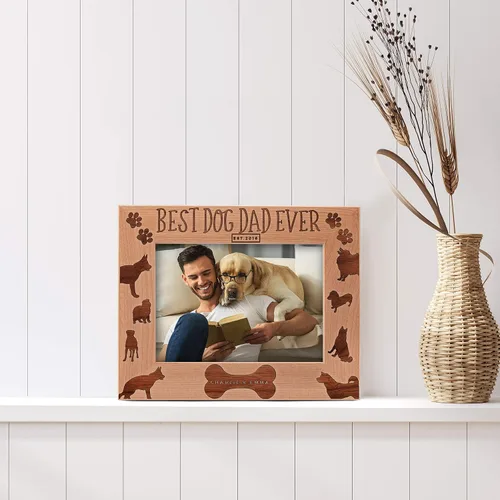 Vista 4 de Marco de fotos personalizado Best Dog Dad Ever, 5 x 7 pulgadas, marco grabado personalizado con nombre y año, regalos para el padre del perro