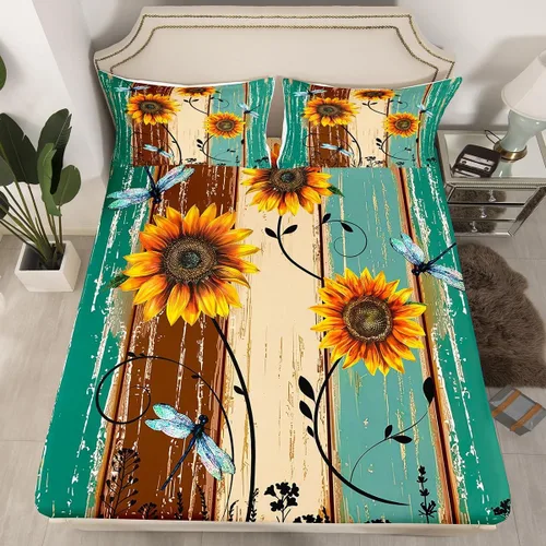 Vista 8 de Erosebridal Juego de ropa de cama rústica de tamaño individual, diseño de mariposa y girasol, para niños, adolescentes, adultos, retro, grunge