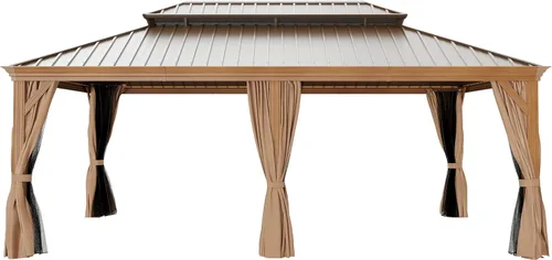 Vista 7 de Gazebo de techo rígido de 12 x 20 pies con acabado de grano de madera