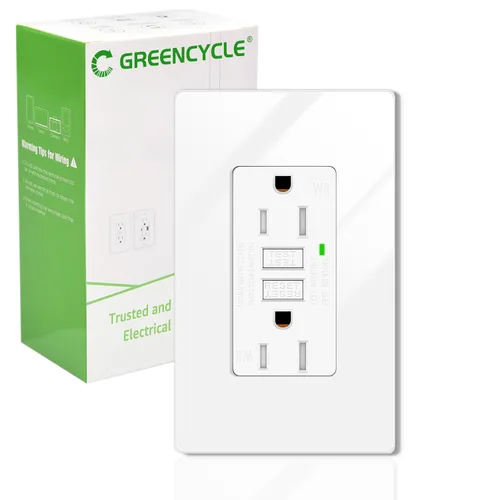 Vista 10 de Greencycle Toma GFCI de 15 amperios con puertos USB C y USB A, 1 unidad de toma eléctrica GFCI de prueba automática con USB, con indicador LED