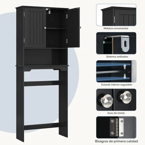 Vista 5 de OLIXIS Gabinete de almacenamiento sobre el inodoro, estantes de baño con Negro mate