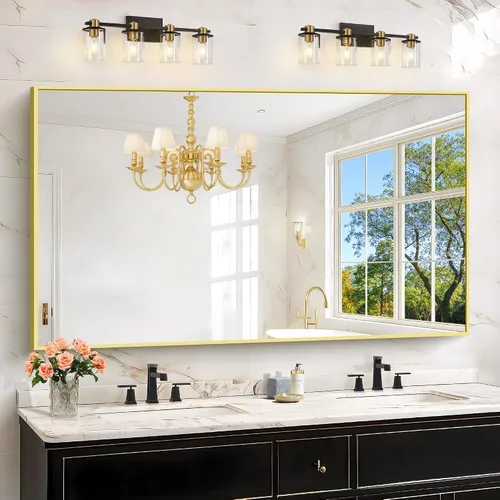 Vista 37 de KOCUUY Espejo de baño negro, espejo rectangular de 24 x 18 pulgadas para sobre el fregadero, espejo de pared decorativo moderno para dormitorio