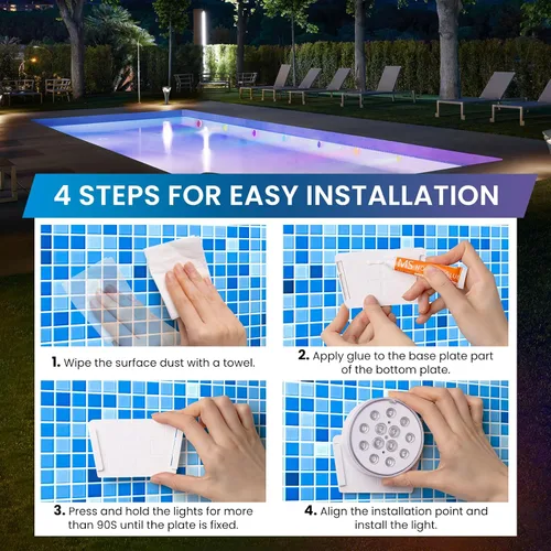 Vista 6 de LOFTEK Luces LED sumergibles con control remoto, 13 luces LED recargables para piscina enterrada sobre el suelo, IP68 impermeable 16