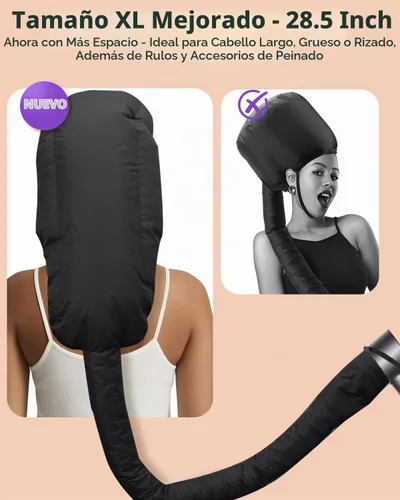 Vista 4 de Boloye Accesorio de Gorro para Secador de Cabello – Gorro de Secadora con Capucha XL de 28.5" para Secado Más Rápido y Acondicionamiento Profundo
