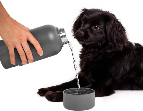 Vista 13 de Ubbi Pup & Me Botella de agua aislada de acero inoxidable para perros con cuenco adjunto, botella de viaje portátil de 32 onzas a prueba de fugas