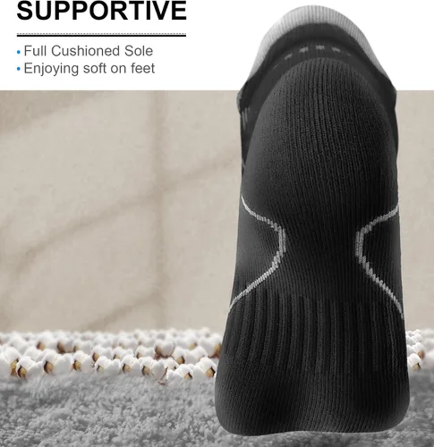 Vista 4 de BULLIANT Calcetines de correr para hombre, 6 pares, calcetines de tobillo que no se ven transpirables, absorben para hombres y mujeres, suela