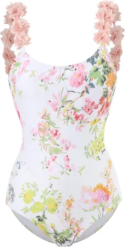 Vista 29 de Women Swimsuits Abstract Printing Notched Square/V Neck Floral Vacation One Piece with Cover Up