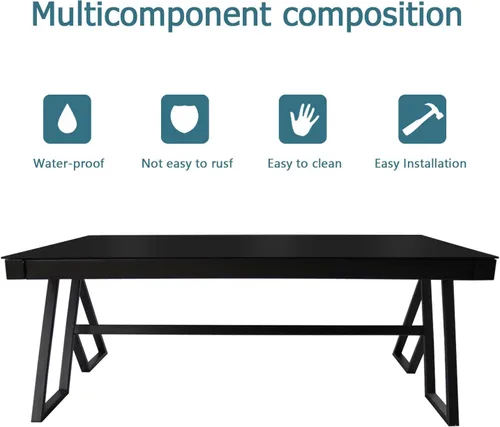 Vista 6 de Mesa de centro para sala de estar de 46 pulgadas, mesa de té de vidrio templado, mesa de cóctel, mesa de centro de patas triangulares de metal, mesa