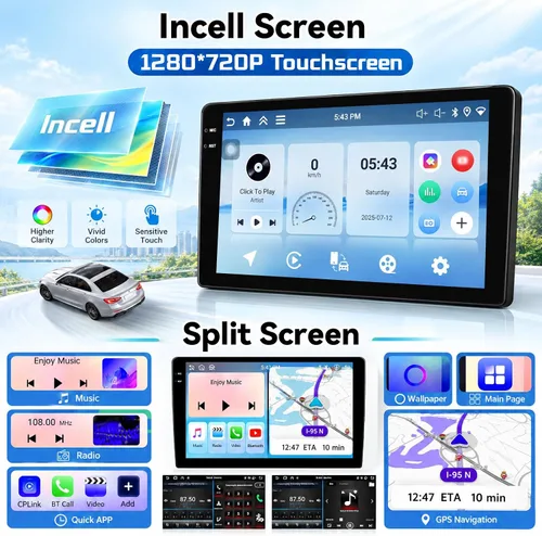 Vista 8 de [4+128G] Android 15 Radio de coche estéreo para Chevrolet Chevy Malibu 2009-2014 con CarPlay Android Auto, unidad de pantalla táctil de 9 pulgadas