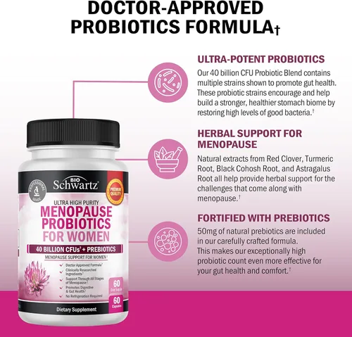 Vista 6 de BioSchwartz Suplemento probiótico para la menopausia para mujeres (suministro de 2 meses) más multivitamínico diario para mujeres de 50 años o más
