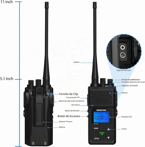 Vista 5 de SAMCOM FPCN30A Radio de dos vías comercial con cargador de pandillas, radio recargable de 2 vías, Walkie Talkie de 5 W de alta potencia, radios UHF