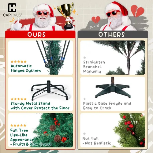 Vista 5 de Fencer Wire Árbol de Navidad artificial preiluminado de alta calidad de 6 pies con 800 puntas de ramas prearticuladas y soporte plegable, 250 luces