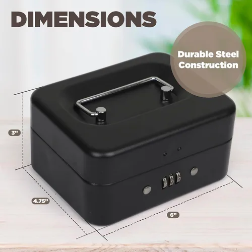 Vista 3 de Darice Caja de seguridad para dinero – Caja de dinero mediana con bandeja de dinero y candado – Caja de seguridad – Organizador para billetes
