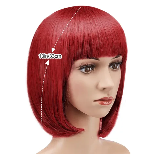 Vista 7 de AGPtek, 13 pulgadas, peluca estilo Bob discoteca, corto, recto, pelo resistente al calor, peluca completa, Rojo
