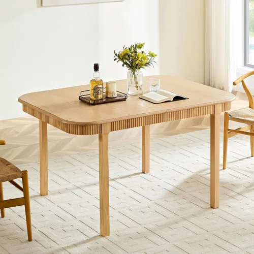Vista 10 de JUSTONE Mesa de comedor redonda de 47.2'' para 4 personas, mesa de cocina moderna de madera con diseño de rejilla circular base de pedestal, mesa