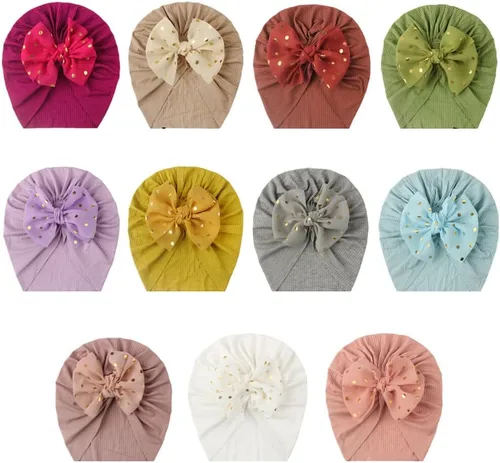 Vista 7 de 11 sombreros turbantes para bebé, turbante con lazo, sombrero de hospital infantil para niños pequeños de 0 a 4 años, Juego de 11 piezas