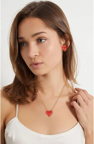 Vista 5 de CLASSYZINT Gold Jewelry Set For Women Black Disc Red And Pearl Heart Charms Pendant Earrings Bracelets Necklaces