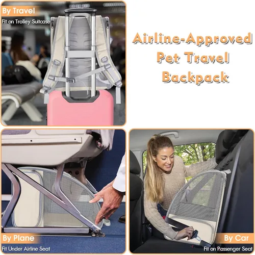 Vista 6 de Mochila transportadora para gatos, mochila grande para mascotas con varita de gatito, juguete de plumas para perros medianos y pequeños, gatos
