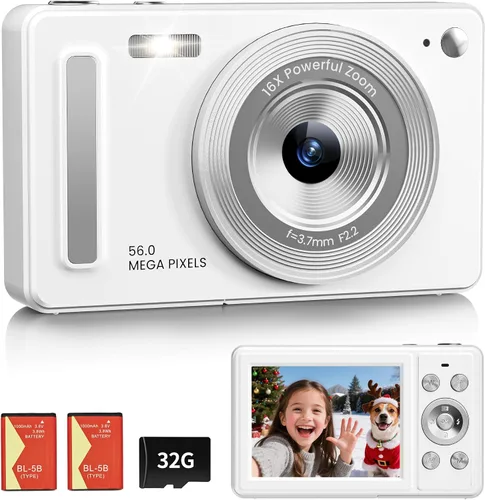 Vista 10 de Cámara digital, cámara FHD 1080P para apuntar y disparar con tarjeta SD de 32 GB, 2 baterías, zoom 16X, antivibraciones, diseño pequeño compacto