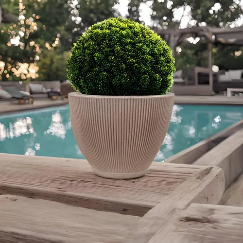 Vista 2 de ECOBO - Maceta redonda ecológica de 16.9 pulgadas, Garoa para uso en interiores y exteriores, duradera, versátil y ligera, diseñada por artesanos