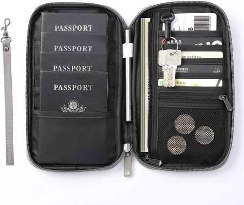 Vista 3 de VanFn Cartera RFID para pasaporte de viaje, soporte para pasaporte familiar, organizador de documentos de viaje serie P.Travel (nailon, gris)