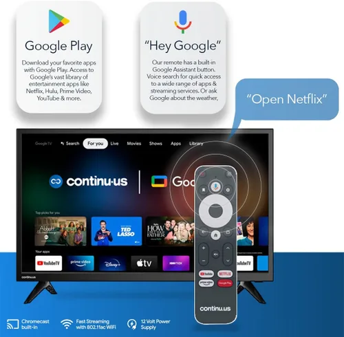 Vista 5 de continuus Smart TV RV de 24 pulgadas y 12 V – Android TV con Google Assistant, Chromecast y aplicaciones de transmisión gratuitas – 720p HD