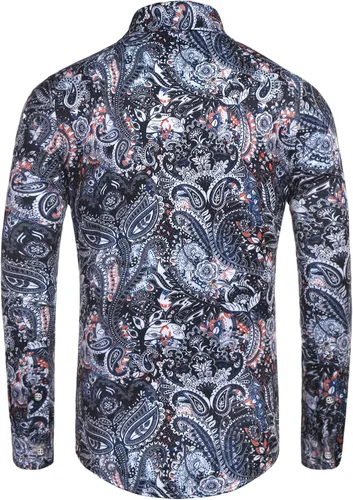 Vista 3 de Daupanzees Camisa casual de manga larga de algodón con estampado de cachemira para hombre