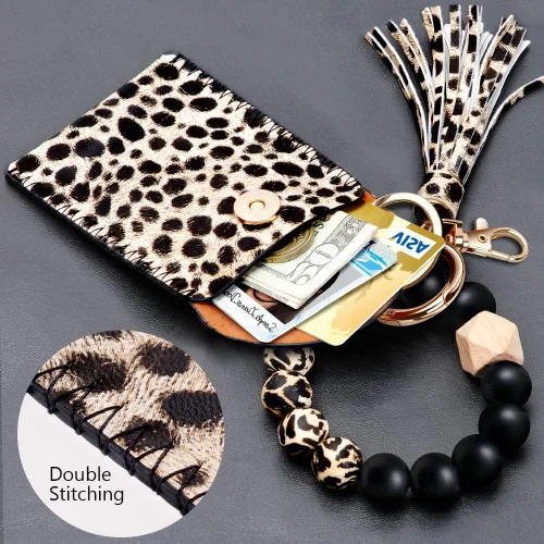 Vista 3 de UpUDo Llavero pulsera de silicona, pulsera con cuentas de silicona con cartera para tarjetas, llavero elástico para mujer