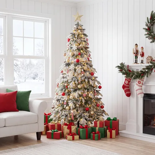 Vista 8 de Amyove Árbol de Navidad artificial preiluminado de 6 pies con 550 luces Verde