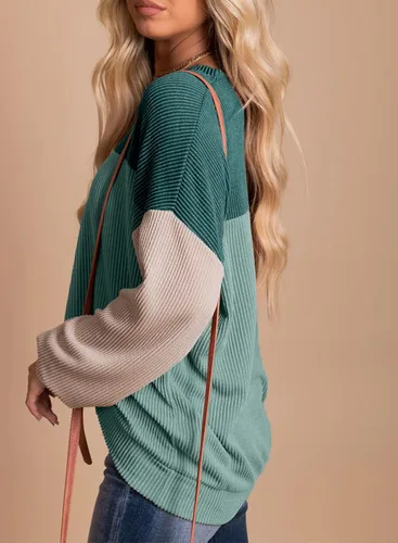 Vista 3 de Dokotoo Camisas de manga larga con cuello redondo y bloque de color para mujer, a la moda 2024