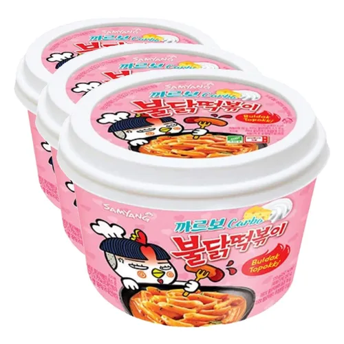 Vista 6 de Samyang Carbo Buldak Tteokbokki Pastel de arroz coreano instantáneo 6.31 onzas
