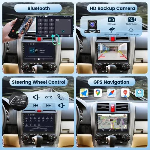 Vista 5 de Estéreo de coche Android 2G+64G para Honda CRV 2007-2011 con Carplay inalámbrico/Android Auto con navegación GPS WiFi, pantalla táctil de 9