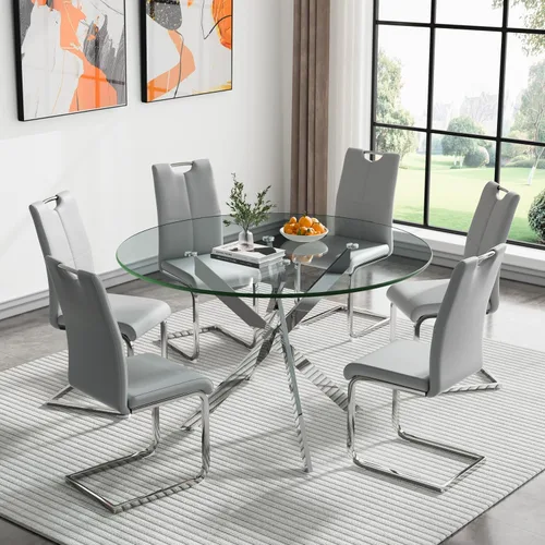 Vista 45 de HomVent Juego de mesa de comedor redonda de vidrio de 3 piezas, juego de mesa de cocina de vidrio redondo para 2 personas con 2 sillas de comedor
