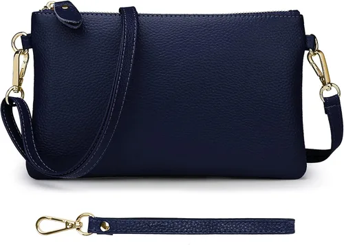 Vista 2 de YALUXE Cartera de mano de piel auténtica para mujer con correa cruzada