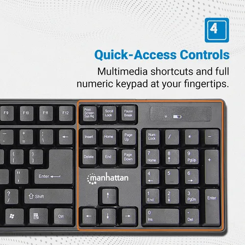 Vista 6 de Manhattan Combo de teclado y mouse inalámbricos, juego de teclado inalámbrico USB de tamaño completo con dongle de 2.4 GHz para PC, computadora