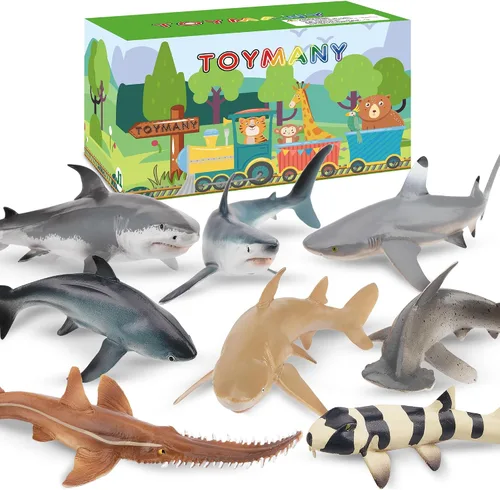 Vista 10 de Toymany 6 figuras realistas de juguete de baño de tiburón de 5 a 6 pulgadas de largo, juego de figuras de plástico de animales marinos del océano
